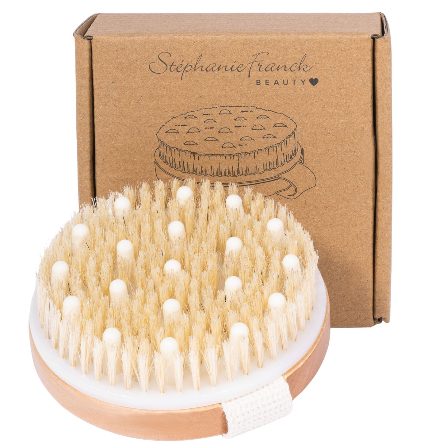 Stephanie Franck Beauty – Brosse à Sec Corps Ronde en Poils Naturels – Massage Tonique & Exfoliation – Force Moyenne (6/10)