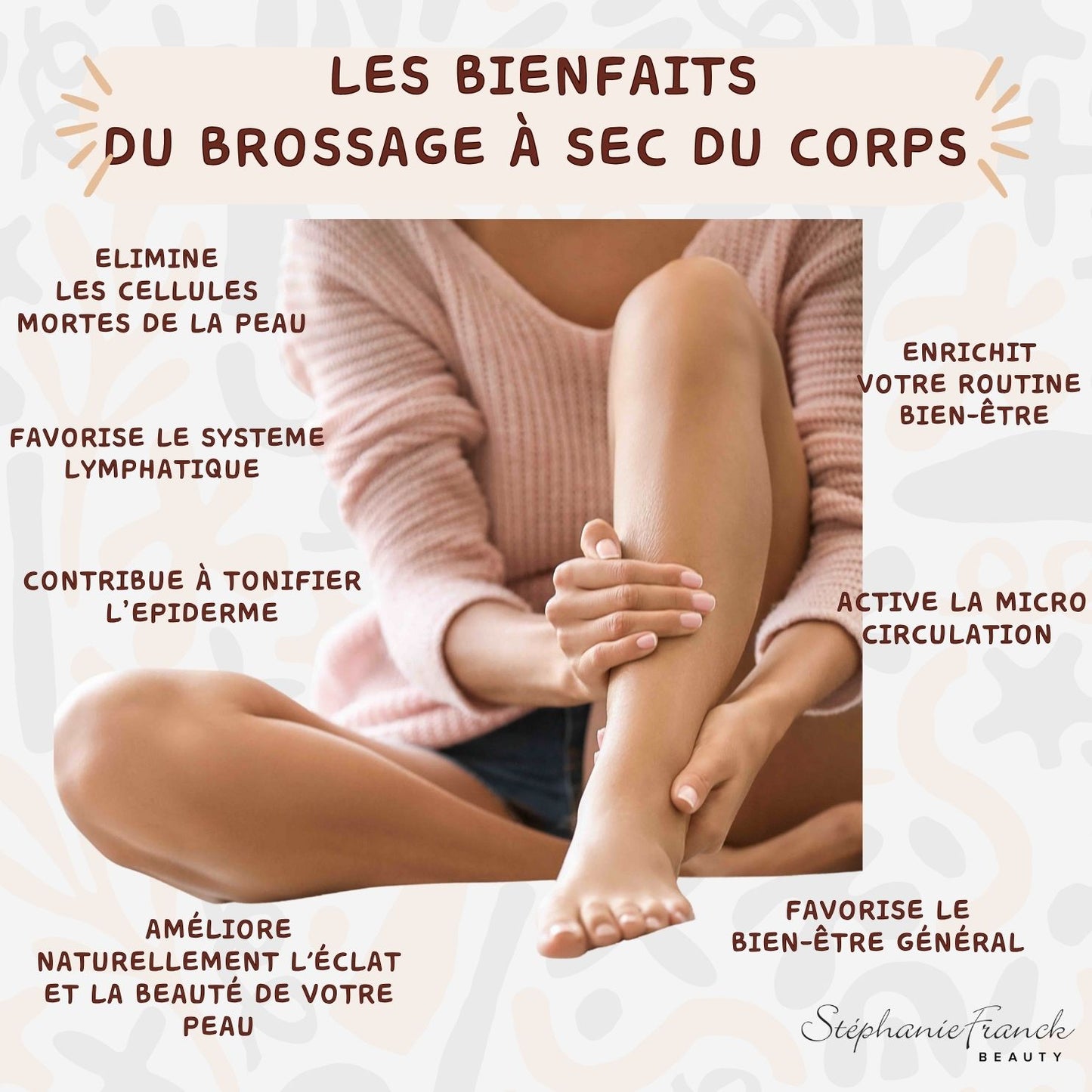 Stephanie Franck Beauty – Brosse à Sec Corps Ronde en Poils Naturels – Massage Tonique & Exfoliation – Force Moyenne (6/10)