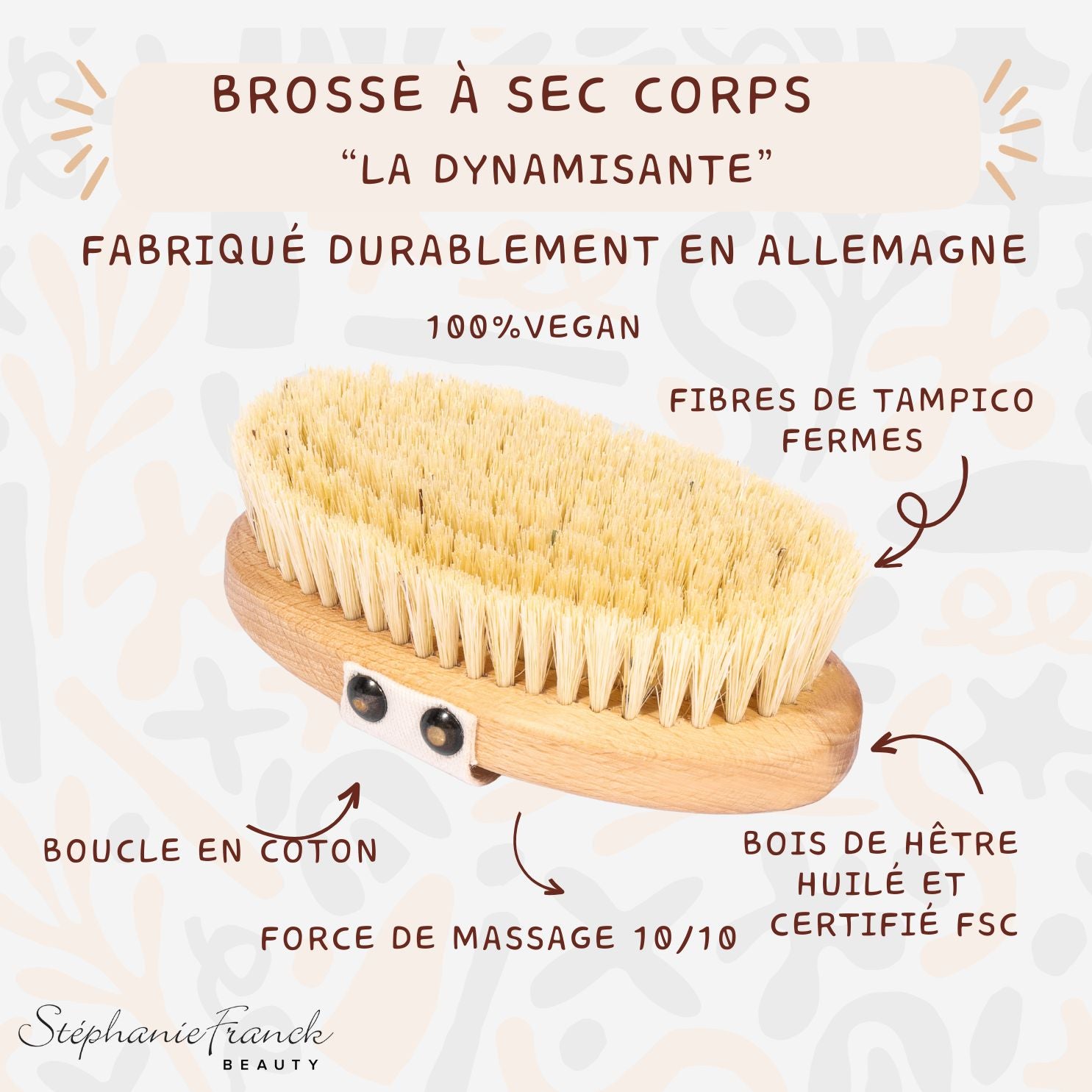 Stephanie Franck Beauty – Brosse à Sec Corps Vegan en Tampico Naturel | Exfoliation, Tonus & Raffermissement