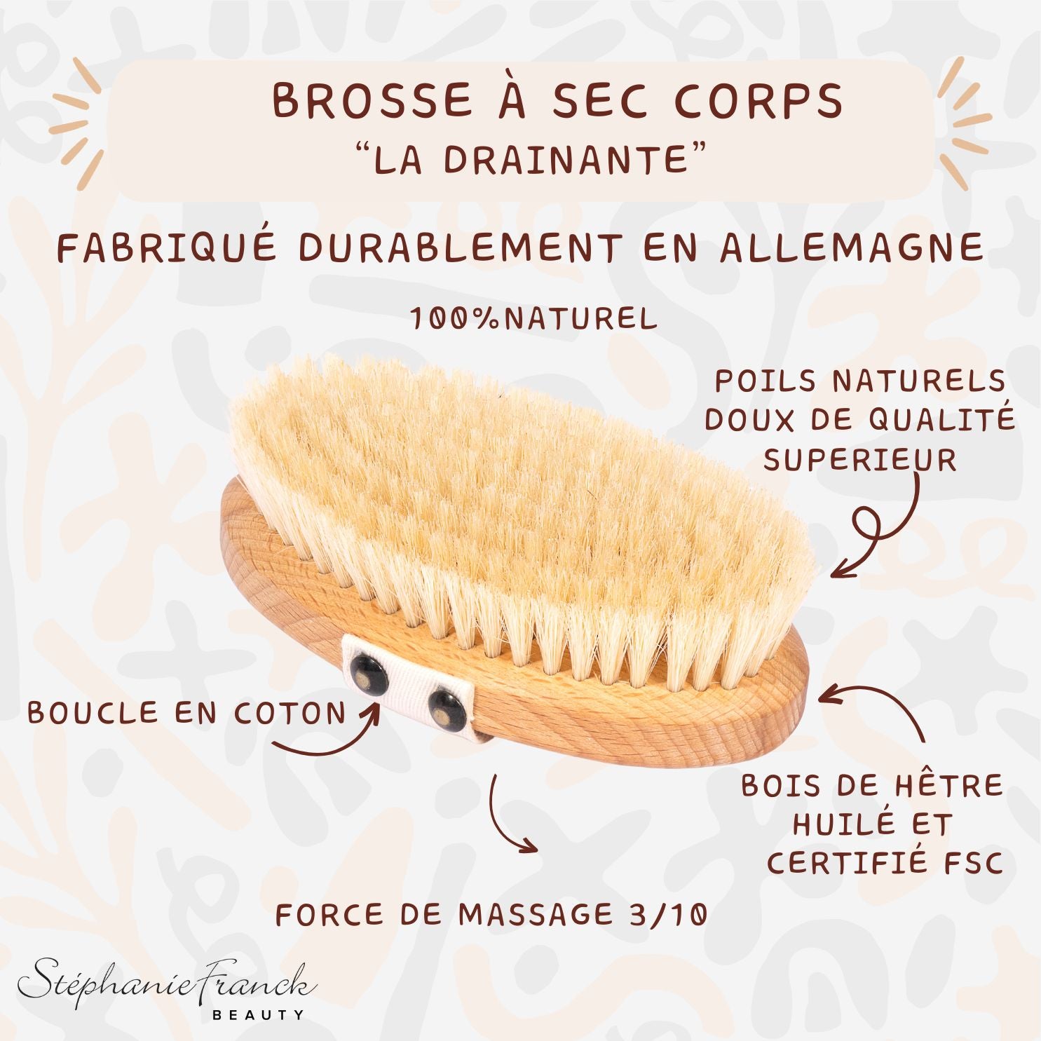 Stephanie Franck Beauty – Brosse à Sec Corps | Dry Brushing Doux en Poils Naturels & Bois FSC – Made in Germany