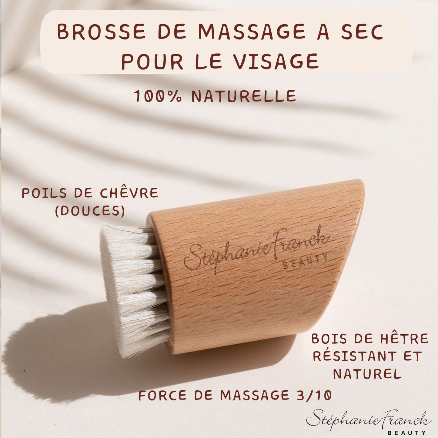 Stephanie Franck Beauty – Brosse à Sec Visage Douce | Dry Brush en Poils de Chèvre Naturels pour Drainage & Éclat