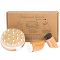 Stephanie Franck Beauty – Coffret Brosses Corps & Visage | Dry Brushing en Poils Naturels & Bois | 1 Corps + 2 Visage (Douce & Ferme)