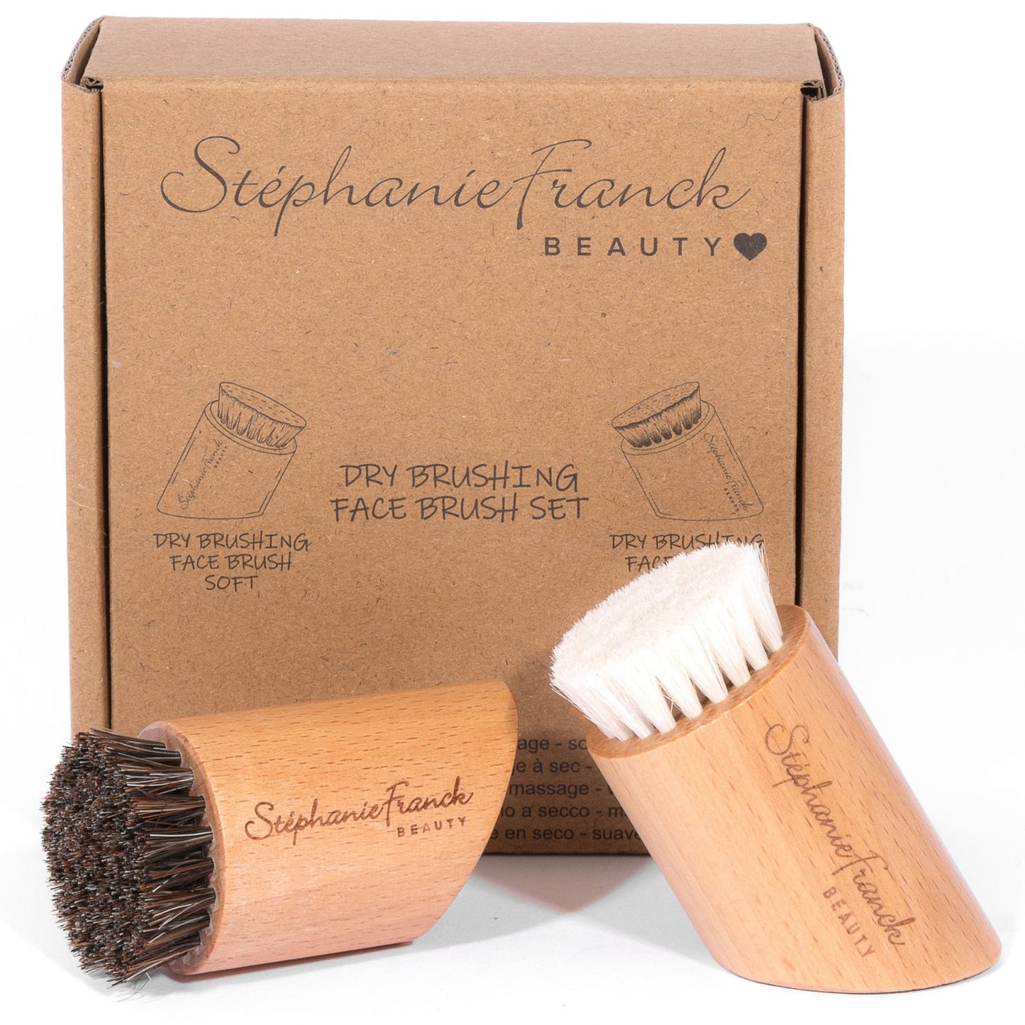 Stephanie Franck Beauty – Duo Brosse Visage à Sec – Crin de Cheval & Poils de Chèvre – Massage & Éclat Naturel