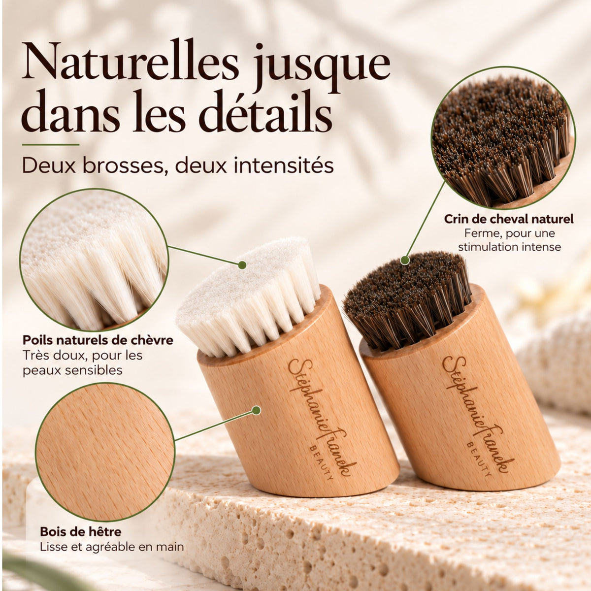 Duo de brosses visage – crin de cheval & poils de chèvre