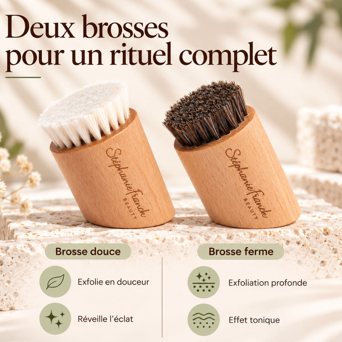 Duo de brosses visage – crin de cheval & poils de chèvre