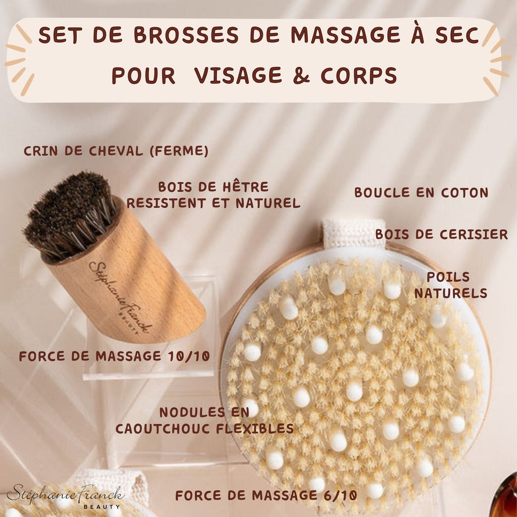 Stephanie Franck Beauty – Duo Dry Brushing Corps & Visage | Brosses Ferme en Poils Naturels