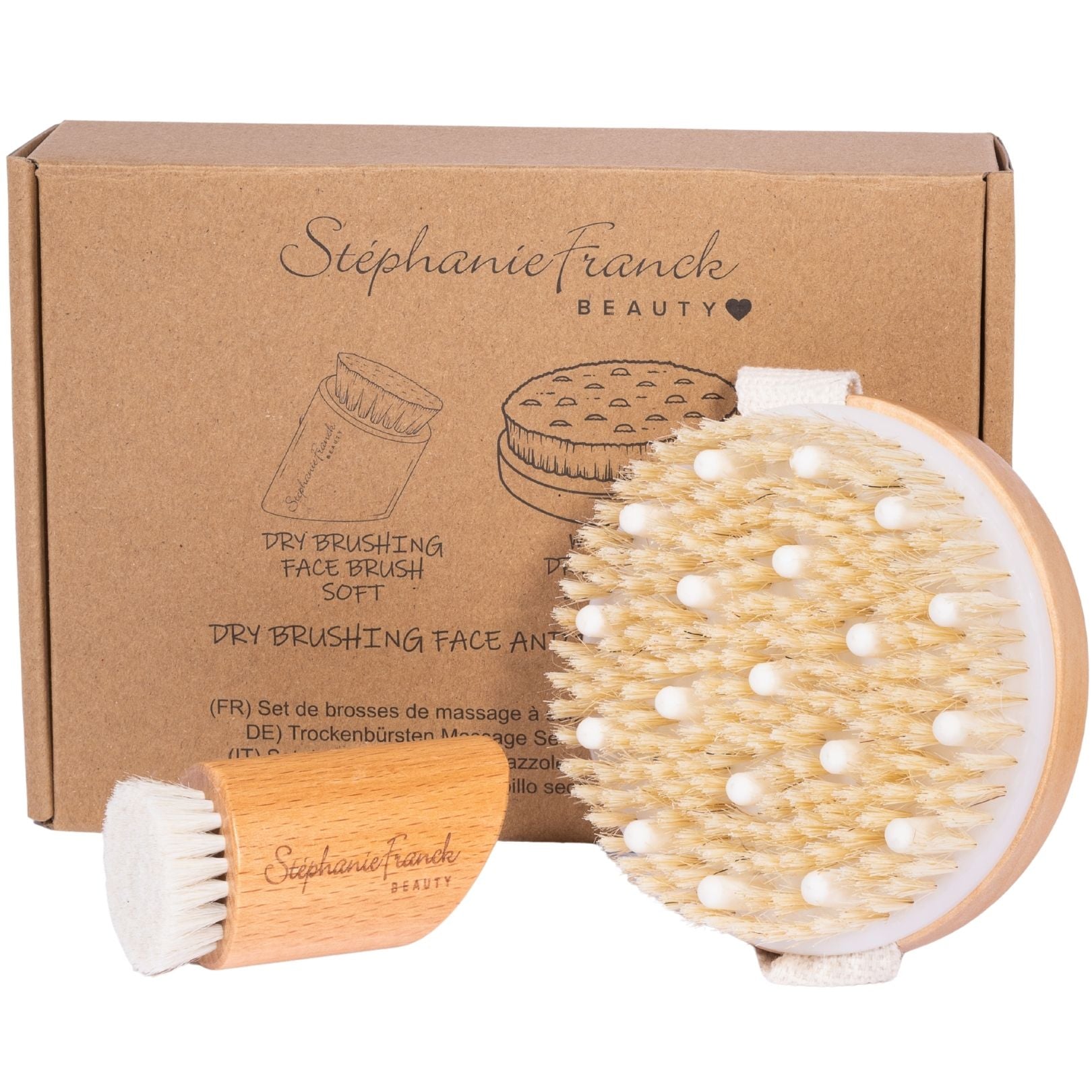 Stephanie Franck Beauty – Duo Brosse Corps & Visage | Dry Brushing Naturel en Poils Doux & Ferme