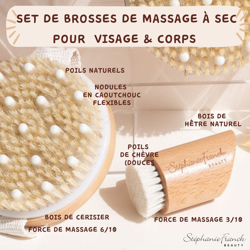 Stephanie Franck Beauty – Duo Brosse Corps & Visage | Dry Brushing Naturel en Poils Doux & Ferme
