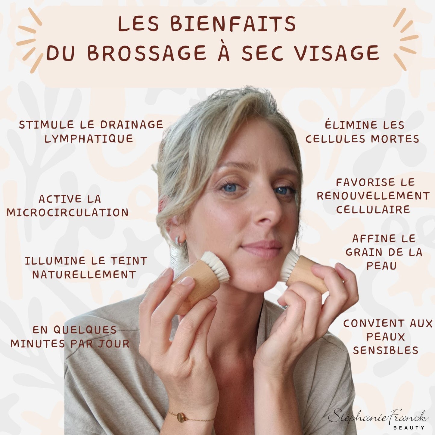 Stephanie Franck Beauty – Duo Brosse Visage à Sec Douce – Poils de Chèvre Naturels | Gommage, Massage & Drainage Lymphatique