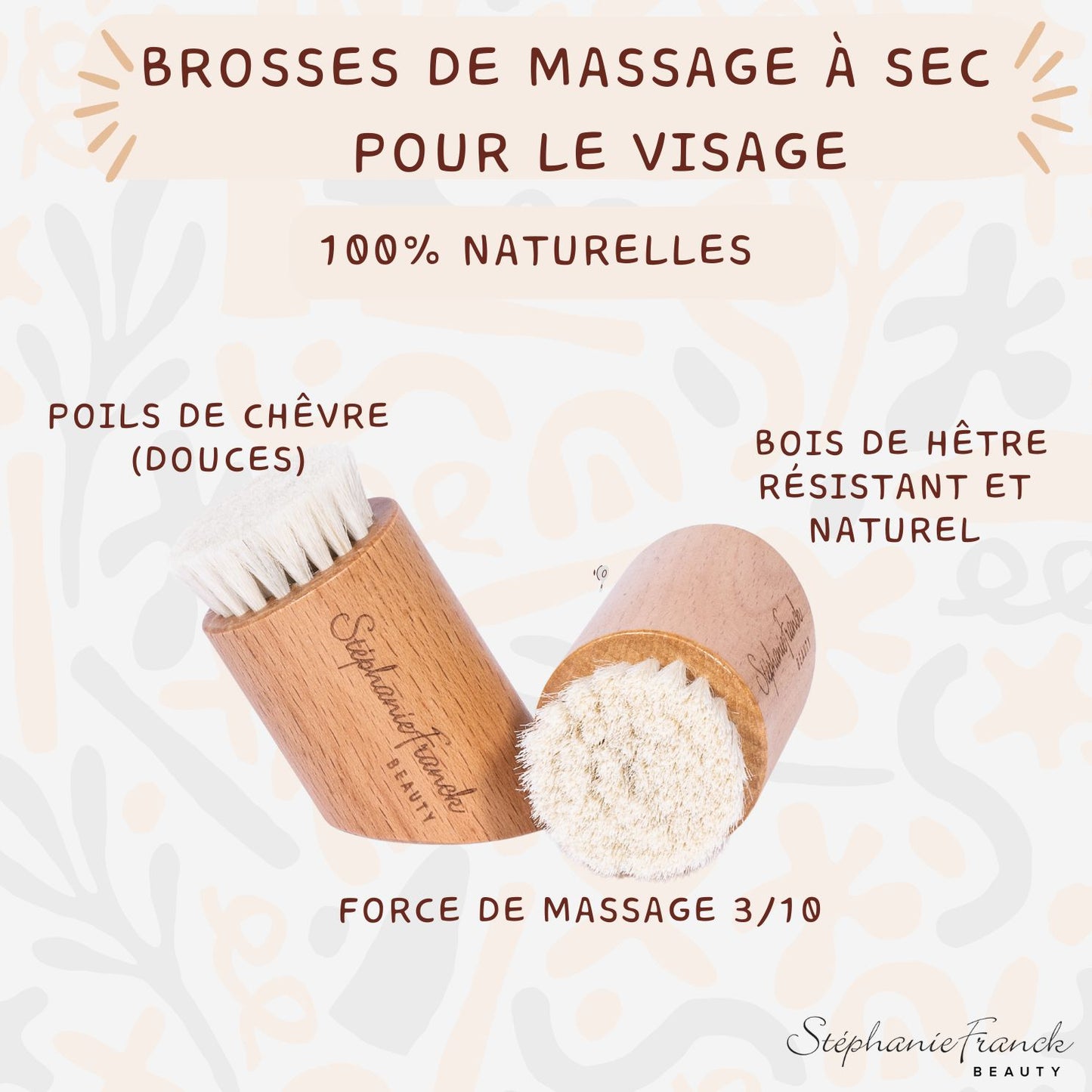 Stephanie Franck Beauty – Duo Brosse Visage à Sec Douce – Poils de Chèvre Naturels | Gommage, Massage & Drainage Lymphatique