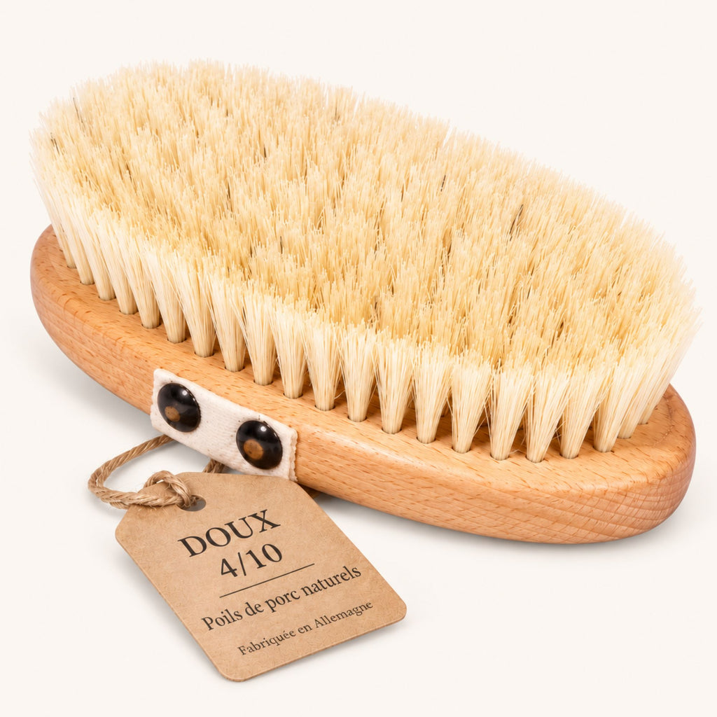 Brosse corps douce 4/10, poils de porc naturels, fabriquée en Allemagne
