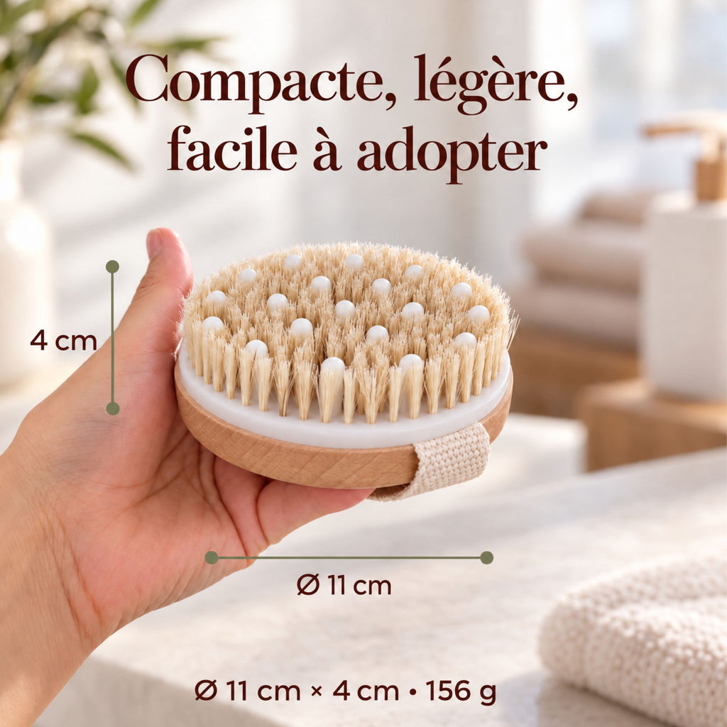 Brosse à sec ronde compacte, dimensions 11cm x 4cm, 156g