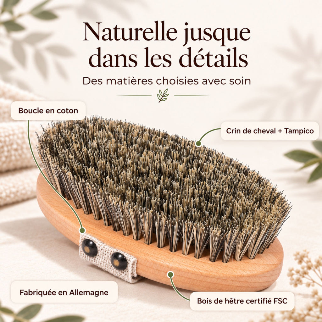 Brosse à sec corps Tampico et crin de cheval - détails matières