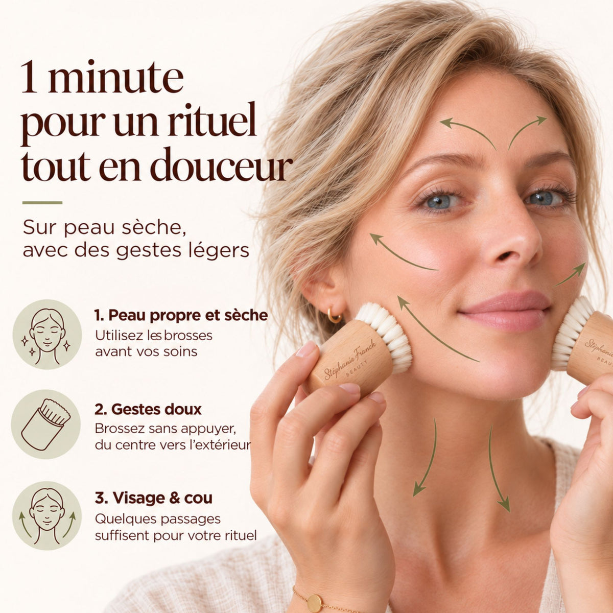 Duo de brosses visage douces - étapes d'utilisation