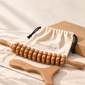 Duo Madero - roller en bois 12 disques et gua sha, avec pochette en coton et coffret Stéphanie Franck Beauty