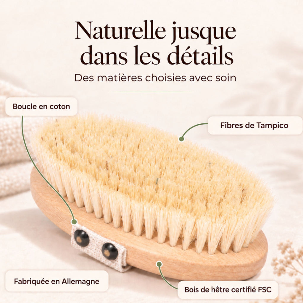 Brosse à sec corps vegan fibre de Tampico - détails matières