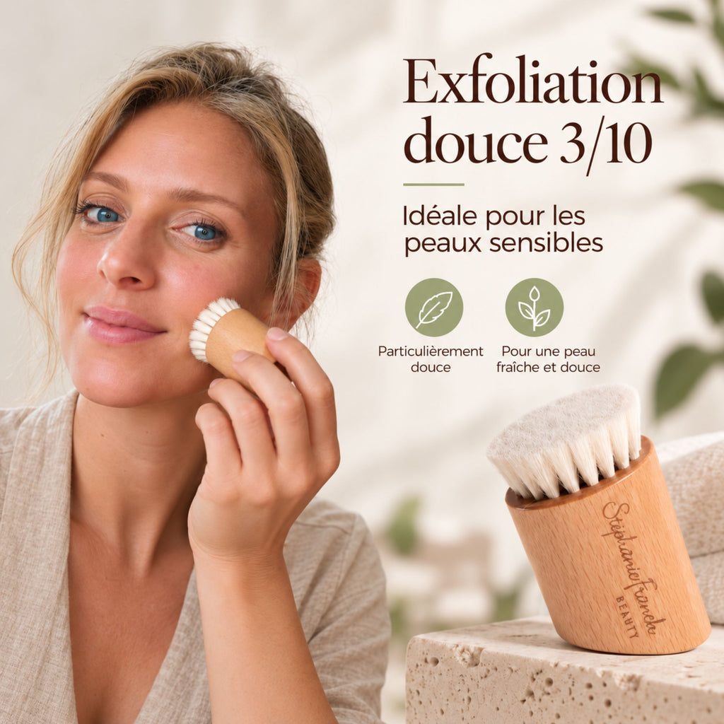 Brosse à sec visage douce poils de chèvre - utilisation sur le visage