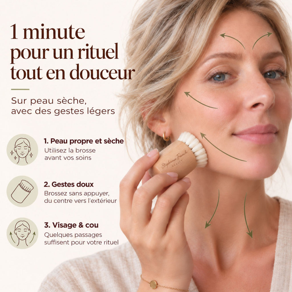 Brosse à sec visage douce - étapes d'utilisation
